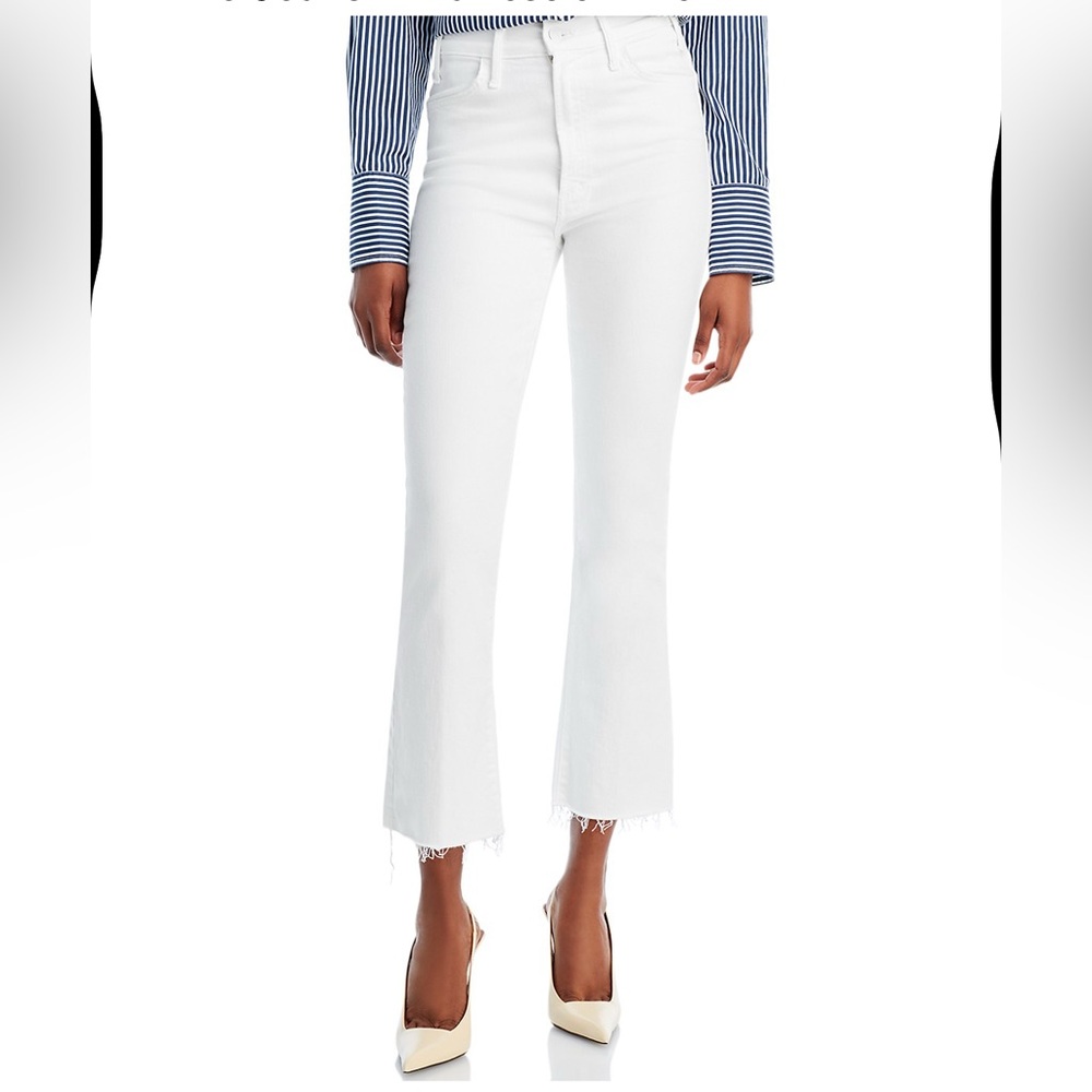 MOTHER The Hustler High-Rise White Raw Hem Jeans | Size 23